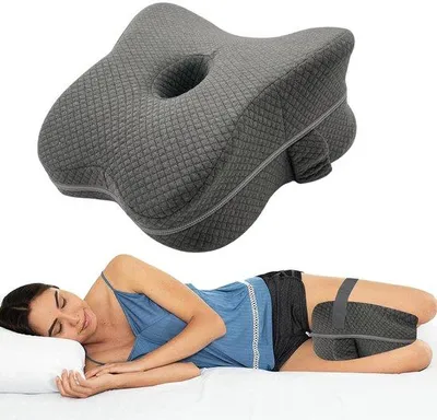 Produktbild von Ibenzoa® Kniekissen aus Memory-Schaum – orthopädisches Seitenschläfer-Kissen mit Beinhaltegurt, atmungsaktiv, entlastet Knie & stützt Hüfte/Wirbelsäule