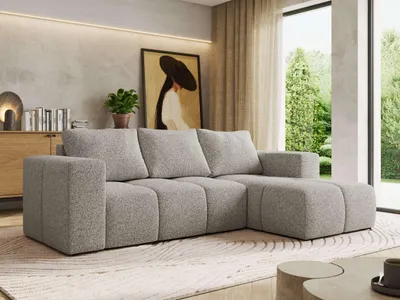 Produktbild von MKS MEBLE L-förmige Ecke MONIVA, Ecksofa mit DL-Schlaffunktion, 266 x 164 x 89 cm, L-Couch mit Bettkasten - Hellgrau Struktur - Rechts Seite