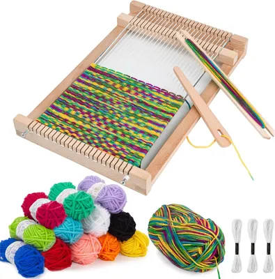 Produktbild von Kinder-Weefrahmen aus Holz, mit bunten Garnen, für 4-12 Jahre, Webset für Anfänger