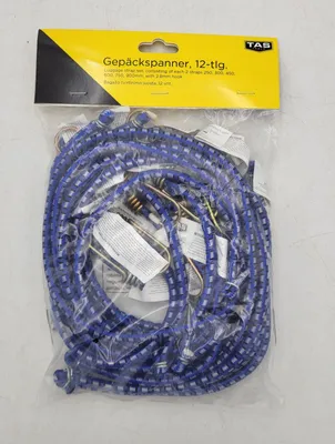Produktbild von Gepäckspanner 12-teilig mit Metallhaken, Spanngummi Expander Set 25-90 cm, Zugkraft 100 N / 10,2 kg, Planenspanner Ladungssicherung für Auto Camping Anhänger Haushalt