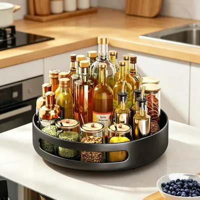 Produktbild von Küchen Gewürzregal - Drehbarer Gewürzteller 22 cm - 360° rotierender Organizer - Arbeitsplatten- und Küchenschrank-Organizer - Kohlenstoffstahl