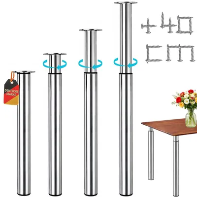 Produktbild von Höhenverstellbare Tischbeine 70-110 cm - Metall - Edelstahloptik - Set von 4 - Bis 200 kg belastbar