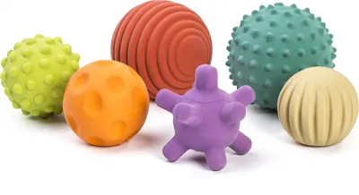 Immagine prodotto di Palline di gomma Miniland - giocattolo sensoriale per bambini - 6 pezzi