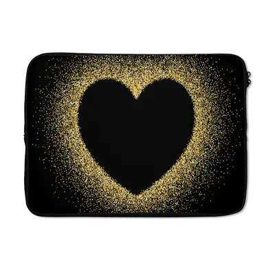 Produktbild von MuchoWow® Laptop Hülle 13 Zoll Goldenes Herz auf schwarzem Hintergrund Laptoptasche - Laptophülle - Sleeve - Rundumschutz