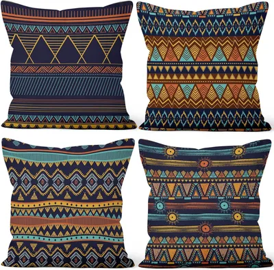 Productafbeelding van Kussenslopen Set van 4, Boho patroon sierkussenslopen Retro Bohemian Geometrie Zachte Korte Pluche Vierkante Kussensloop voor Bank Bank Slaapkamer