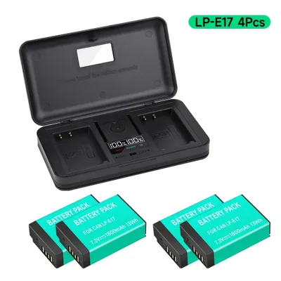 Obrázok produktu pre Batéria LP-E17 pre Canon, 1800 mAh, nabíjačka LCD USB, 4 batérie 1 nabíjačka