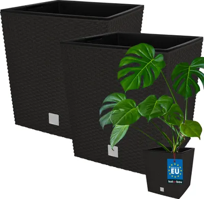 Produktbild von KOTARBAU® 2er Set Blumentöpfe 64 L Höhe: 40 cm Umbra Pflanzentopf aus Kunststoff Übertopf mit Innentopf Blumentopf Set wie Rattan Pflanzentopf Innen Außen