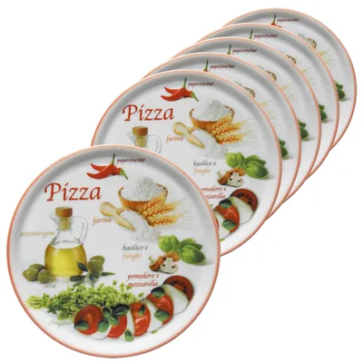 Image de set de 4 assiettes à pizza Napoli Red Ø 32 cm Plat de service Assiette XL Porcelaine