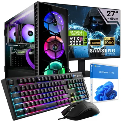Produktbild von KRAFTPC Gaming PC Komplett-Set AMD Ryzen7 8700F - GeForce RTX5060 Ti 8GB - 1TB M.2  SSD - 32GB DDR5 - Win11 - 27" TFT - Tastatur/Maus - Gamer Pc