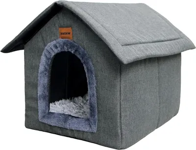 Productafbeelding van Huisdier Huisje - Hondenmand Kattenmand - Comfortabel Rusten - Afneembaar Pluche Kussen - 40x35x40 cm - Donkergrijs