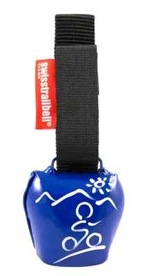 Produktbild von swisstrailbell® fresh Colour: Blau mit weißem Mountainbiker, schwarzes Band