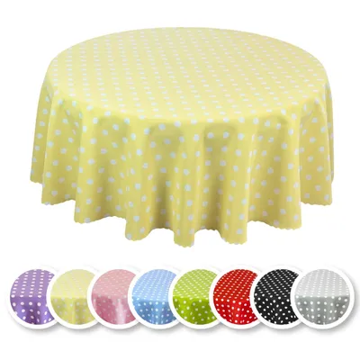 Produktbild von Tischdecke mit Punkten Fleckenresistente Abwaschbar Pflegeleicht Lotus Effekt Gelb Hellgelb - 140 cm Rund