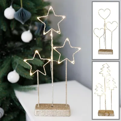 Produktbild von Weihnachtliche LED-Drahtdeko mit 15 warmweißen Lichtern Gold/Glitzer