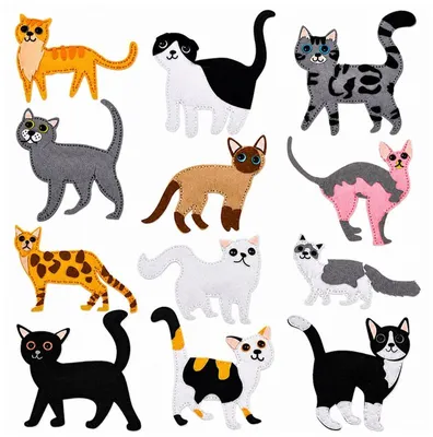 Image de Kit de couture en feutrine Enfants Chats - 12 pièces - Kit couture Chats dès 5 ans