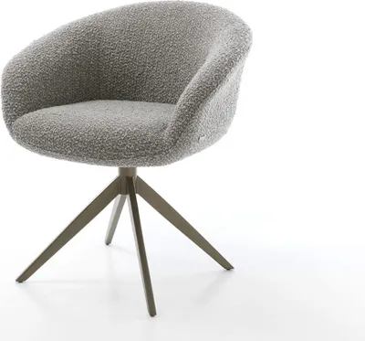 Produktbild von DELIFE Drehstuhl Vinka-Flex mit Armlehnen Bouclé Silbergrau Kreuzgestell breit Effektfinish Titan 360° drehbar Wippfunktion Taschenfederkern