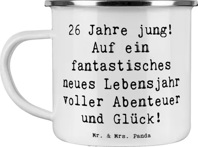 Produktbild von Mr. & Mrs. Panda Teetasse Spruch 26. Geburtstag - Weiß - Geschenk, Emaille Tasse, Freundschaft, Pott, Meilenstein, Happy Birthday, Becher, Jubiläum, besondere Anlässe