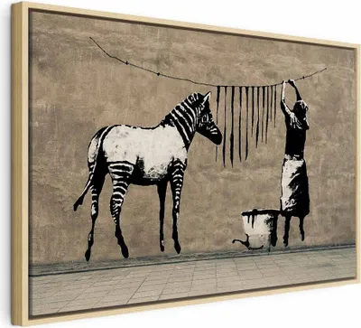 Produktbild von Italienischer Leinwand Leinwandbild - Banksy: Washing Zebra on Concrete (1 Part) Wide 120x80 cm Streetart i-C-0151-b-a