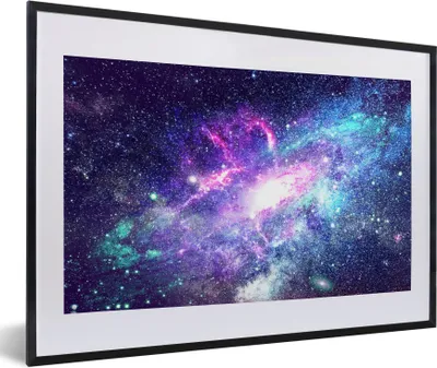 Produktbild von MuchoWow® Gerahmtes Poster Weltraum - Blau - Sterne 60x40 cm - Poster mit Schwarzem Bilderrahmen Wandposter Rahmen Foto Bilder - Schlafzimmer - Plakat in Rahmen - Drucken