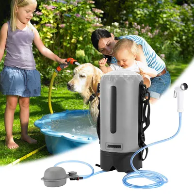 Zdjęcie produktu dla Prysznic kempingowy Vigevee 12 l, prysznic kempingowy z pompą nożną, wskaźnikiem temperatury, szary prysznic ogrodowy do ogrodu, na kemping, dla zwierząt domowych, na plażę