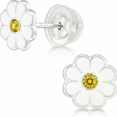 Produktbild von Premium Kinder-Ohrstecker Silber-Gänseblümchen mit Kristall und Epoxy Gelb Unisize Maxte