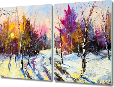 Produktbild von Coloray Hackbrett Kochplattenabdeckung Herdabdeckplatte 2x40x52 cm Schneidebrett Küchenbrett - Winter Schnee Wald Natur