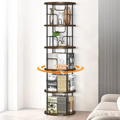 Produktbild von 360° Drehbares Bücherregal Holz Standregal 5 Ebenen 45x45x160cm Bodenstehendes Bücherschrank Massivholz Lagerregal für Wohnzimmer Schlafzimmer