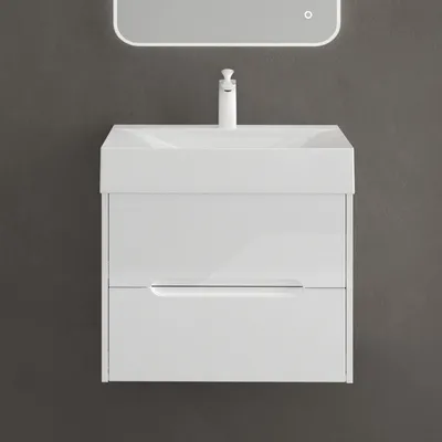 Immagine prodotto di doporro Mobile Bagno Sospeso con Lavabo in Resina Minerale Set di Mobili da Bagno 80x56x48cm Bianco Mobiletto con Lavandino Bagno e 2 Cassetti Spaziosi Seria Yoga-Lackier