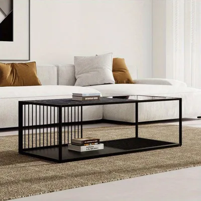 Produktbild von Couchtisch im industriellen, modernen Stil – Vintage-Möbel für das Wohnzimmer mit Metall und offenem Stauraum