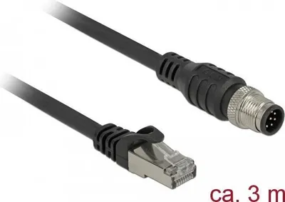 Productafbeelding van DELOCK 84924, 3 meter, Cat5e, S/FTP (S-STP), RJ-45, M12, zwart