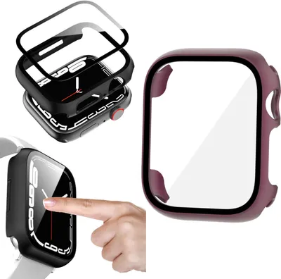 A collage of images showing an Apple Watch case and screen protector.
