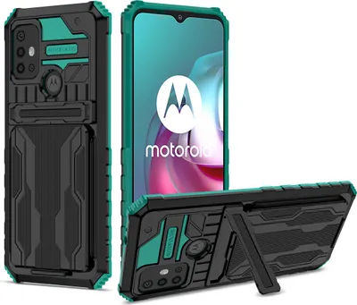 Produktbild von Moto G30 Hülle, Hybrid Robust Schutz Stoßfest Schutzhülle mit Kartenhalter Ständer für Motorola Moto G30 Grün