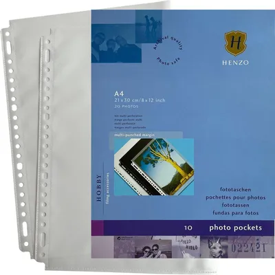 Produktbild von Henzo DIN A4-Fototaschen, weiß, 10 Blatt, säurefrei, für Euro-Ordner mit 4 Ringen
