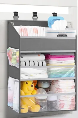 Obrázok produktu pre Organizér na plienky pre detskú izbu, pre detskú posteľ, 80+ plienok, 4 sieťované bočné vrecká, pre