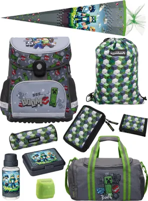 Produktbild von Grauer Minecraft Schulranzen für 1. bis 4. Klasse - Set 10-teilig mit großer Schultüte 85 m - Schultasche Jungen, ergonomisch, leicht, geräumig