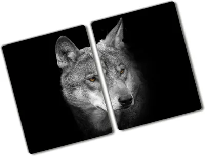 Produktbild von Tulup Glas Herdabdeckplatte - 2x40x52 cm - Glaskeramikkochfeld-Abdeckung Spritzschutz Glasabdeckplatte Kochplattenabdeckung und Schneidebrett - Zweiteilig - Tiere - Wolf - Grau