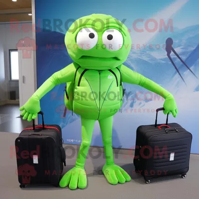 Immagine prodotto di Personaggio del costume della mascotte REDBROKOLY del ragno verde lime vestito con pantaloni da jogging e valigette