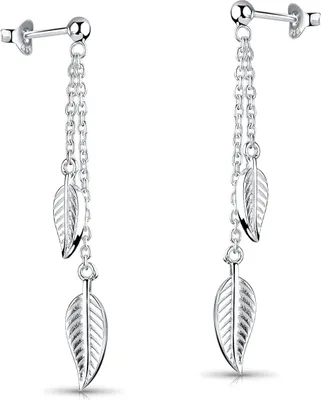 Produktbild von MATERIA Blatt Ohrringe Silber 925 Stecker hängend - lange Ohrstecker Blätter Natur Damen Schmuck in Etui SO-42