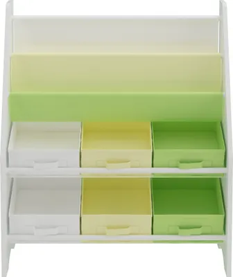 Produktbild von Kinderregal ‘Ponteceso’ mit 2 Ablagefächern und 6 Faltboxen Dinosaurier-Motiv 74 x 62 x 26,5 cm