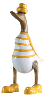 Produktbild von Tokoindah Holzente geringelt Gelb 25 cm, bunte Mini-Laufente Deko
