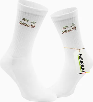 Produktbild von Huuraa Uni Socken Merry Christmas Weihnachtsmann 37/41 White Baumwolle Tennissocken Geschenkidee