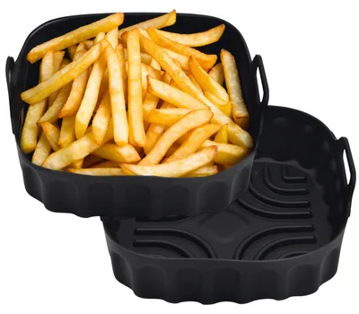 Airfryer-Silikonform 2er Set, schwarz, 21,5 x 21,5 cm, mit Griff
