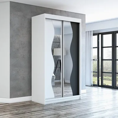Produktbild von Schwebetürenschrank, 2-türig Schrank mit Spiegel! Moderne Garderobe für Kleidung. Verschiedene Farben (Weiß, Schwarz, Somona) Kleiderschrank RIMA 120 cm