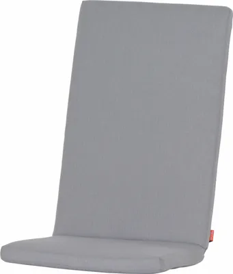 A gray chair cushion is shown against a white background.