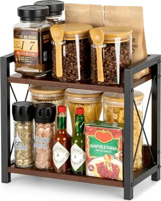 Immagine prodotto di ANBOXIT portaspezie in legno 2 livelli scaffale da cucina piano di lavoro organizzatore marrone
