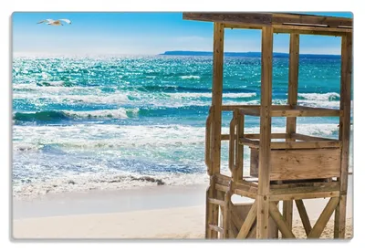 Produktbild von Wallario Frühstücksbrettchen aus Glas 20 x 30 cm mit rutschfesten Füßen, Motiv Badestrand - Mallorca Spanien