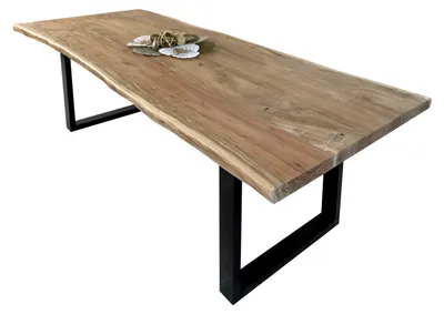 Produktbild von Esstisch Baumkante massiv Akazie Natur 280 x 100 U-Gestell schwarz CALI