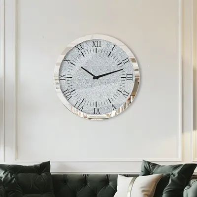 Obrázok produktu pre WISFOR nástenné hodiny 60 cm, okrúhle dekoratívne hodiny, Atmosphera kuchynské hodiny do obývačky kancelárske hodiny, tiché rímske číslice, sklo, strieborná farba