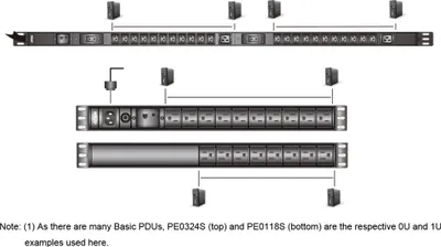 Produktbild von ATEN 0U Basis-PDU mit Überspannungsschutz, Standard, 0U, Aluminium, Schwarz, 16 AC-Ausgänge, C13-Koppler