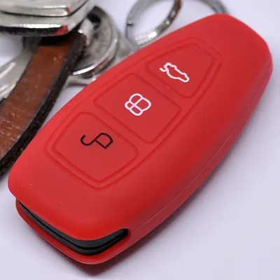Produktbild von Auto Schlüssel Hülle Silikon Schutz Cover Rot kompatibel mit Ford C-Max S-Max B-Max Galaxy Focus Mondeo Fiesta Kuga 3 Tasten KEYLESS SMARTKEY