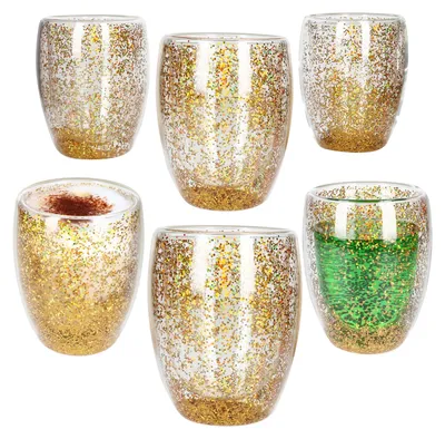 Immagine prodotto di 6x coriandoli in vetro termico a doppia parete oro glitter 270ml succo di caffè